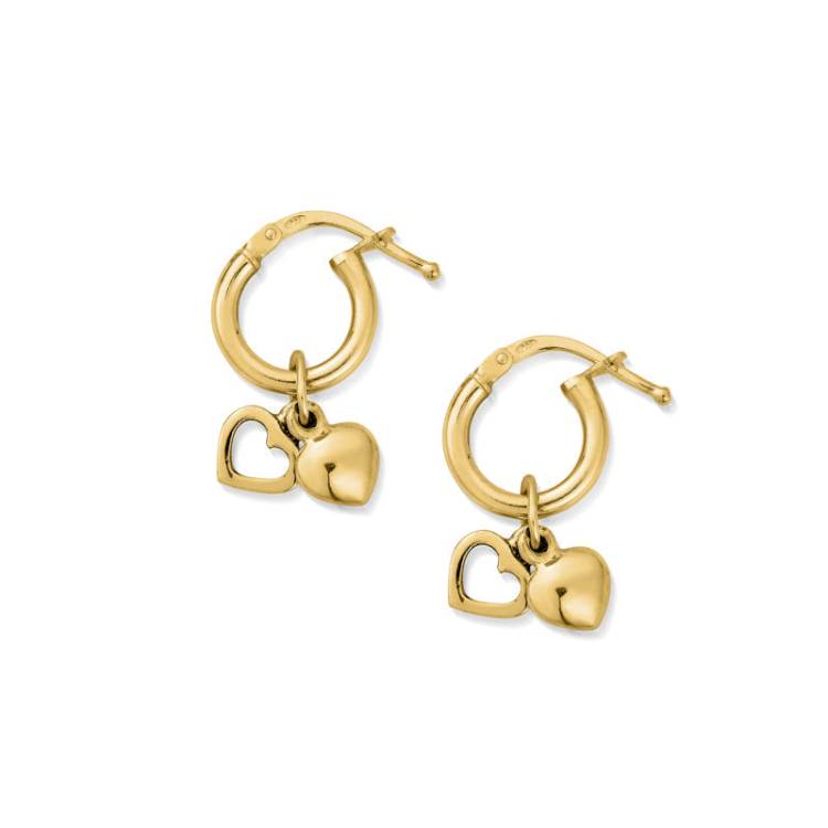 ChloBo Gold Plated Sterling Silver Double Heart Small Hoop Earrings - Gold