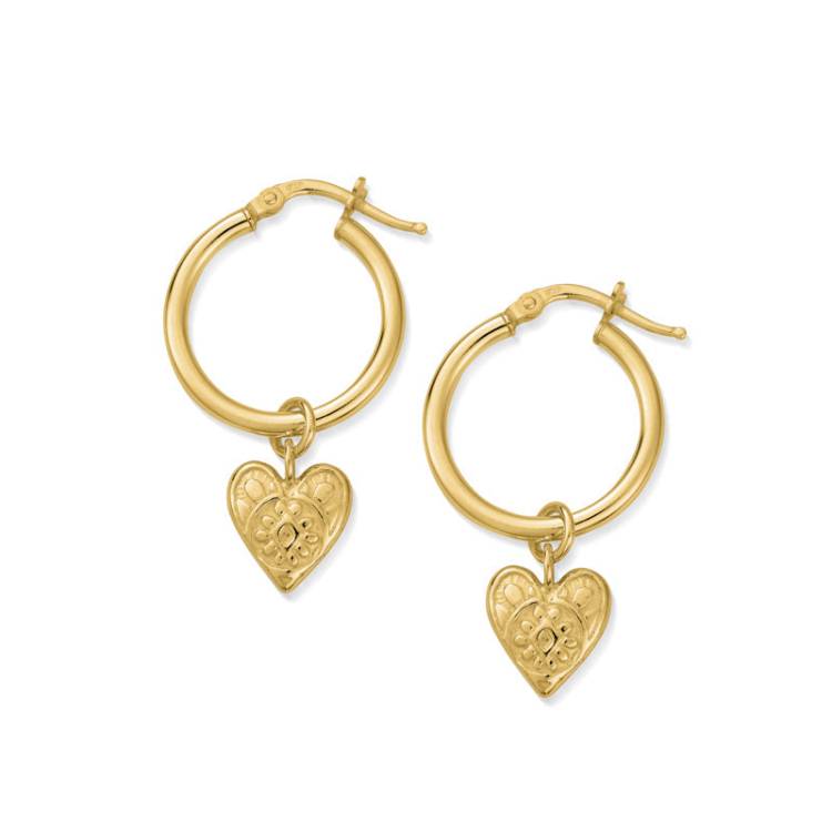 ChloBo Gold Plated Sterling Silver Decorated Heart Earrings - Gold