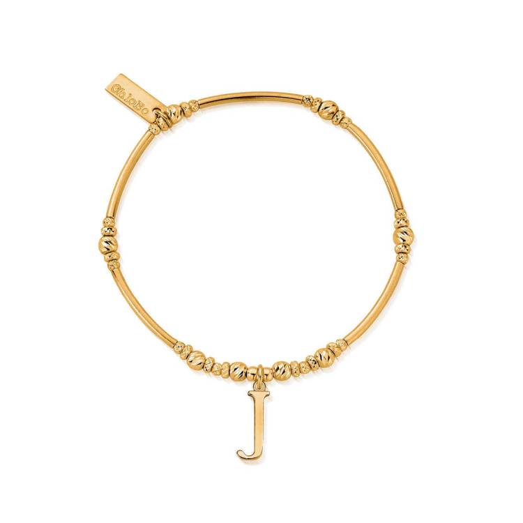ChloBo Sterling Silver Gold Plated Initial Bracelet J - Gold