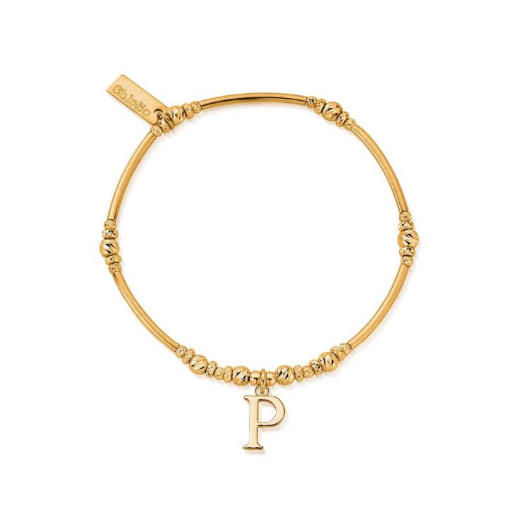ChloBo Sterling Silver Gold Plated Initial Bracelet P - Gold