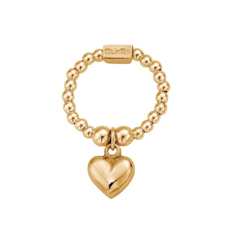 ChloBo Gold Plated Sterling Silver Mini Puffed Heart Stretch Ring - L