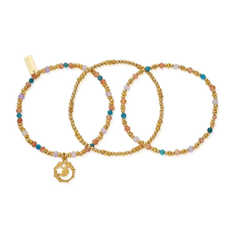 ChloBo Gold Plated Sterling Silver Soul Vibrations Set of 3 Rings