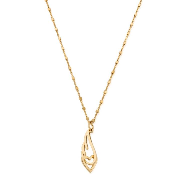 Chlobo Iconics Gold Plated Delicate Cube Interlocking Heart and Angel Wing Necklace