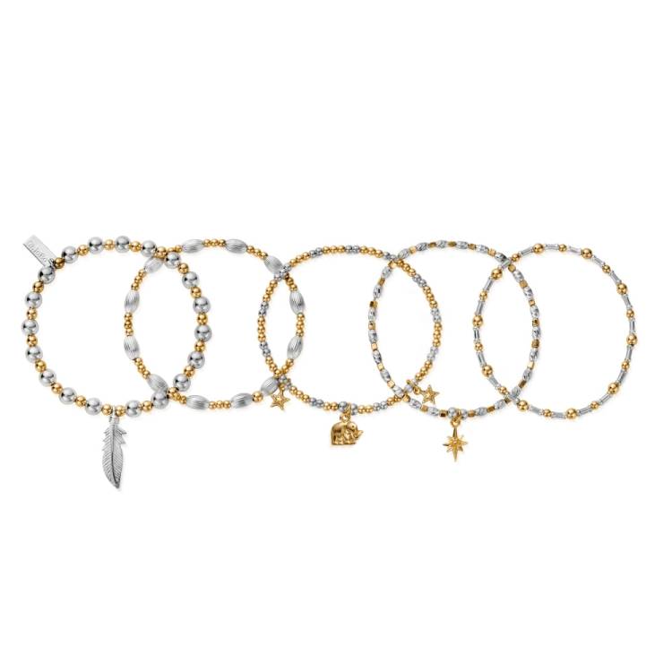 Chlobo Mixed Metal Gold Plated and Silver Lucky Set of 5 Bracelets