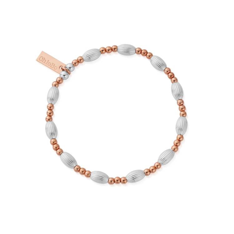 Chlobo Mixed Metal Rose Gold Plated and Silver Corrugated Oval Bracelet