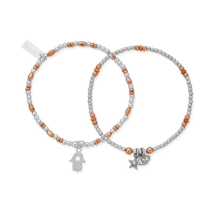 Chlobo Mixed Metal Rose Gold Plated and Silver Protection Set of 2 Bracelets