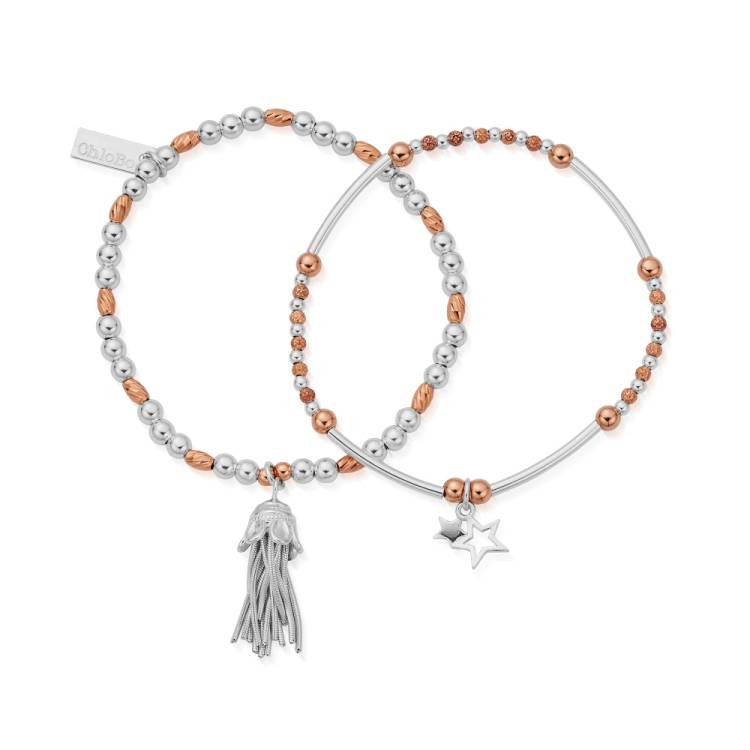 Chlobo Mixed Metal Rose Gold Plated and Silver Wishful Set of 2 Bracelets