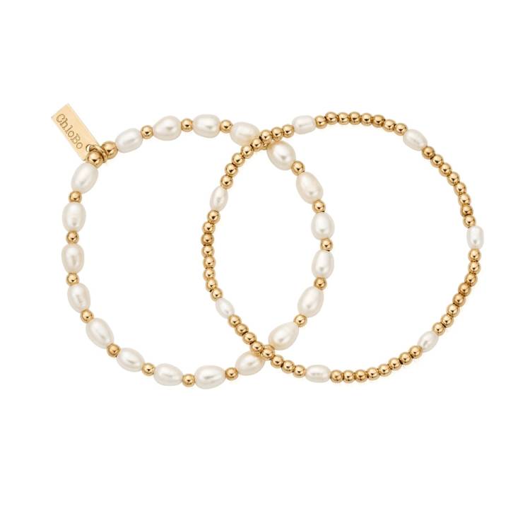 Chlobo Pearl Gold Plated Set of 2 Bracelets