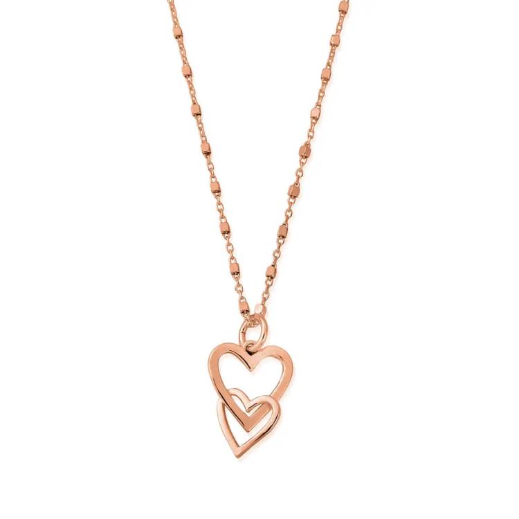 ChloBo Rose Gold Plated Sterling Silver Interlocking Love Heart Necklace - Sterling Silver