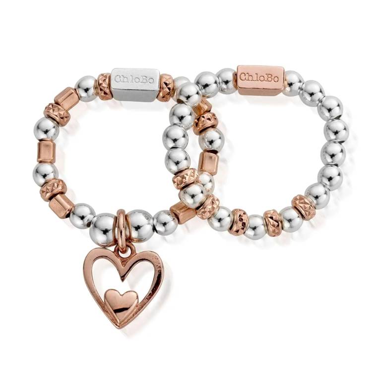 ChloBo Sterling Silver And Rose Gold Inner Love Set Of 2 Rings - M