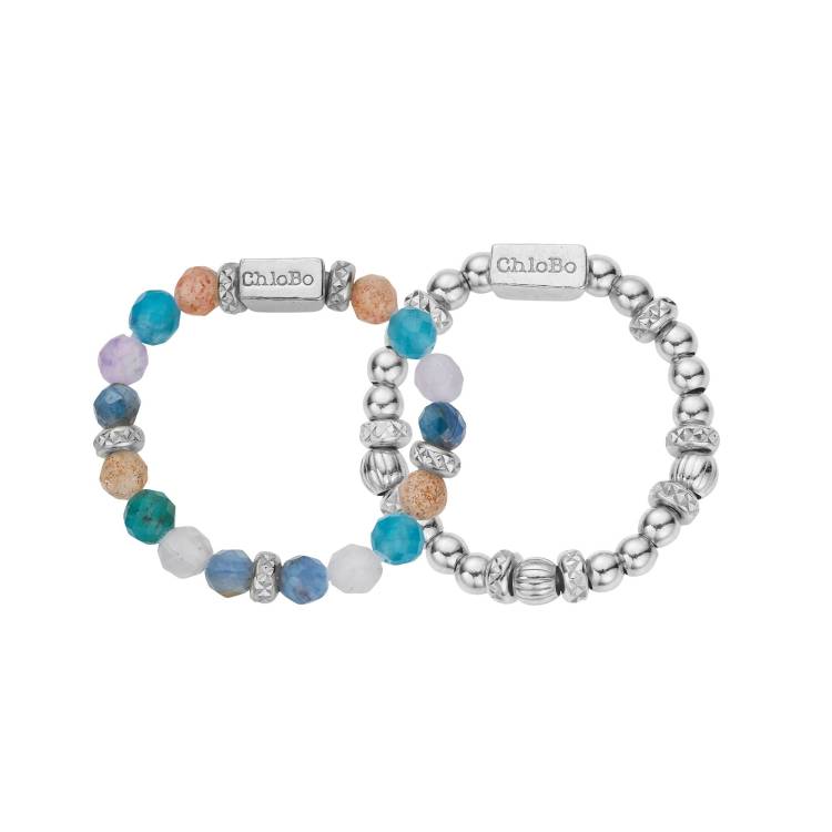 Chlobo Sterling Silver Beautiful Energy Set of 2 Rings - L