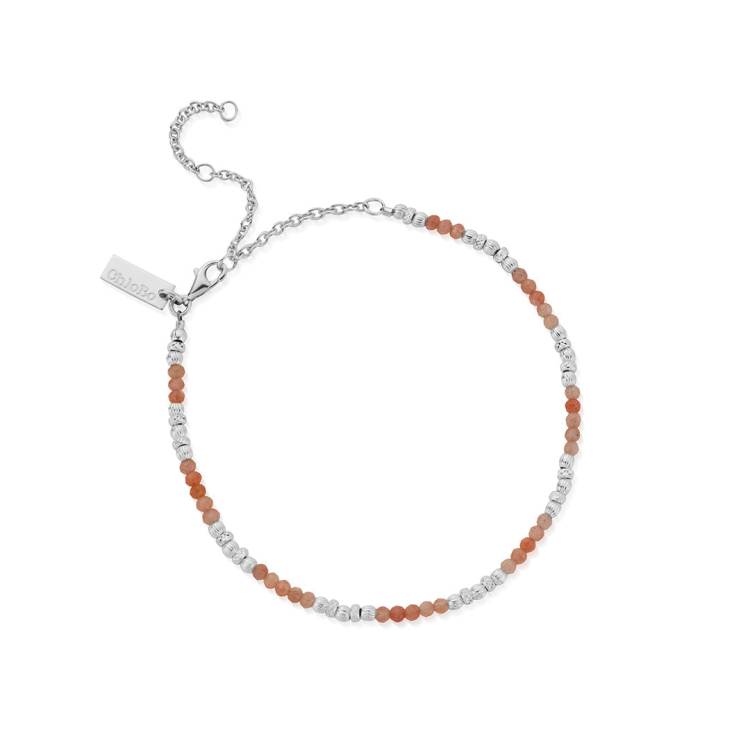 ChloBo Sterling Silver Calming Sun Peach Moonstone Anklet - Sterling Silver