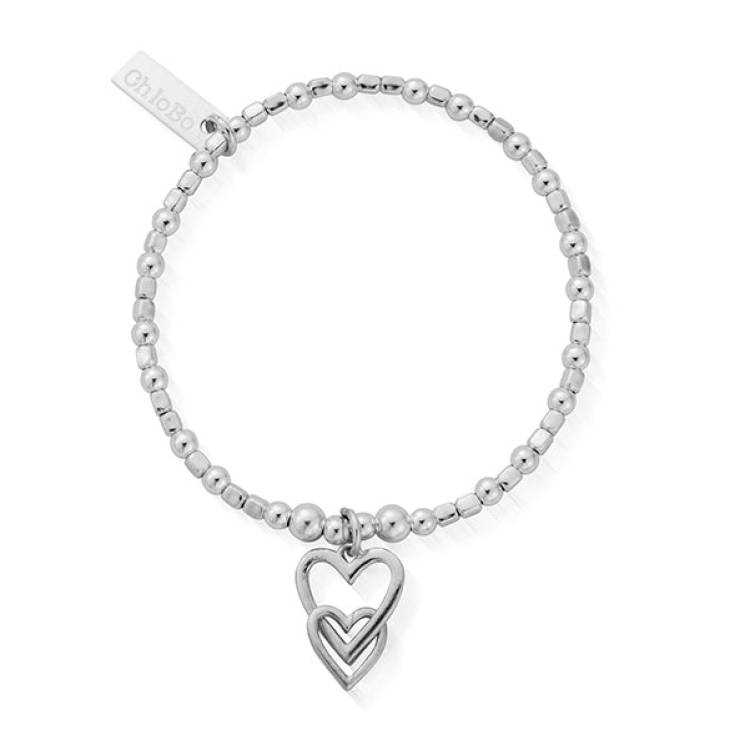 ChloBo Sterling Silver Children's Mini Cube Interlocking Love Heart Bracelet - Silver