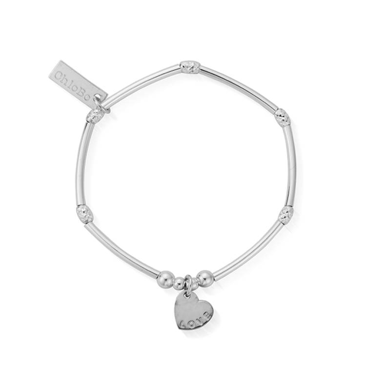 ChloBo Sterling Silver Children's Mini Noodle Sparkle Rice Love Heart Charm Bracelet - Silver