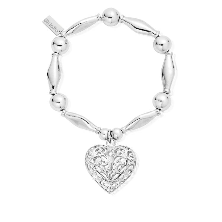 ChloBo Sterling Silver Chunky Filigree Heart Bracelet - Silver