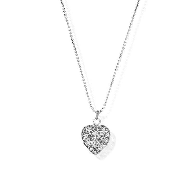 ChloBo Sterling Silver Diamond Cut Chain With Filigree Heart Pendant - Sterling Silver