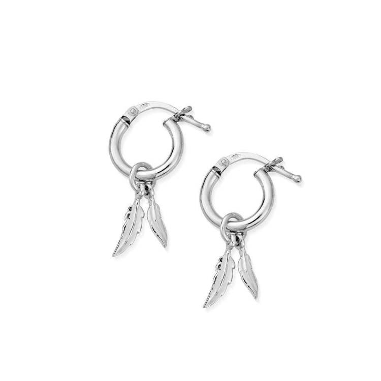 ChloBo Sterling Silver Double Feather Small Hoop Earrings - Sterling Silver
