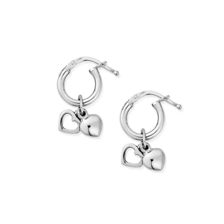 ChloBo Sterling Silver Double Heart Small Hoop Earrings - Sterling Silver