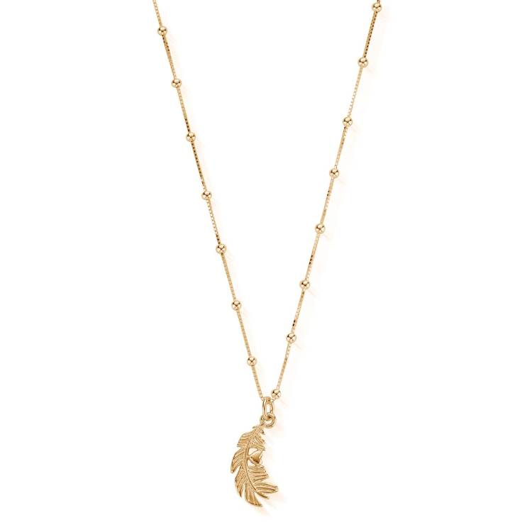 ChloBo Sterling Silver Gold Plated Bobble Chain Heart In Feather Necklace - Gold