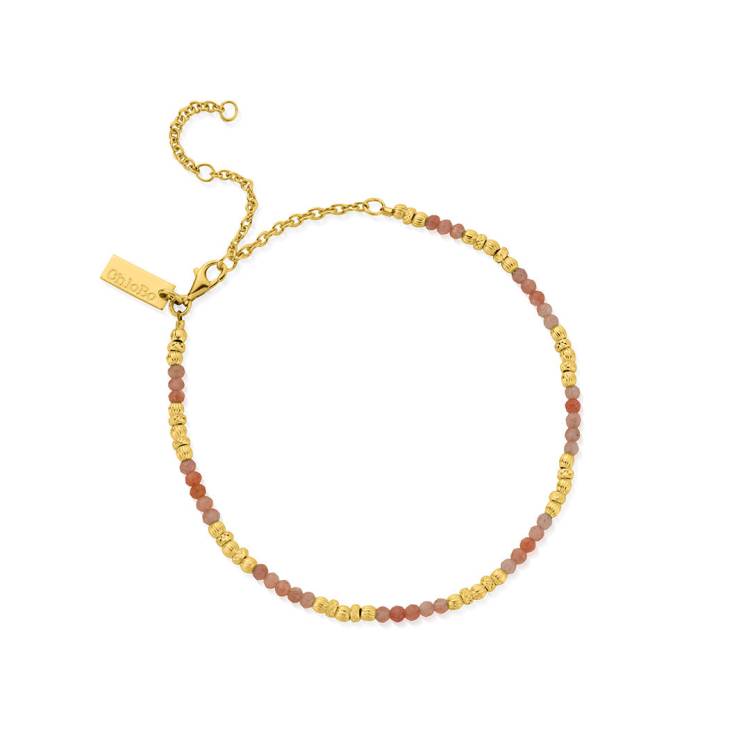 ChloBo Sterling Silver Gold Plated Calming Sun Peach Moonstone Anklet - Sterling Silver