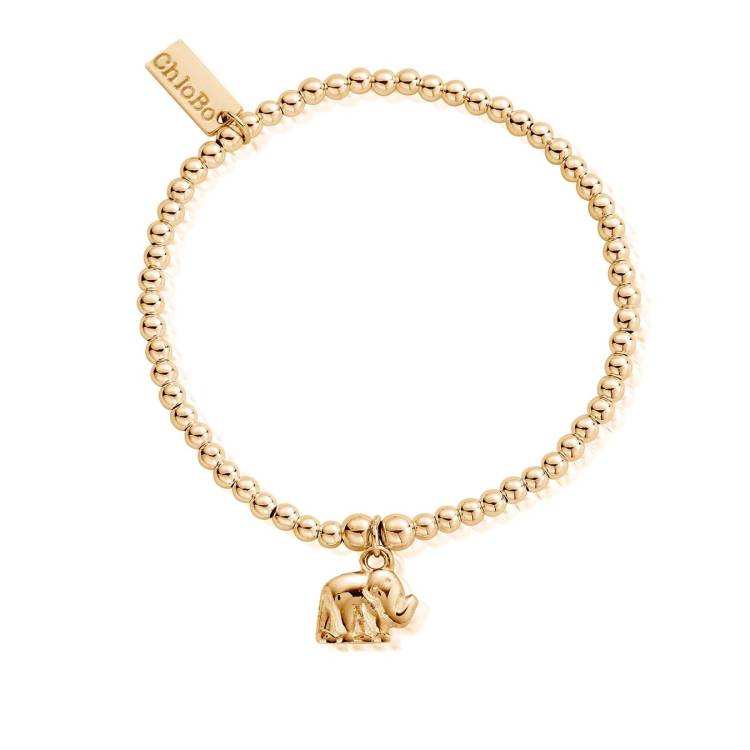 ChloBo Sterling Silver Gold Plated Cute Charm Elephant Bracelet - Gold