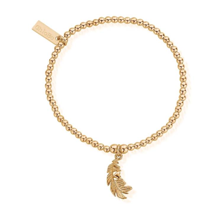ChloBo Sterling Silver Gold Plated Cute Charm Heart In Feather Bracelet - Yellow Gold PVD