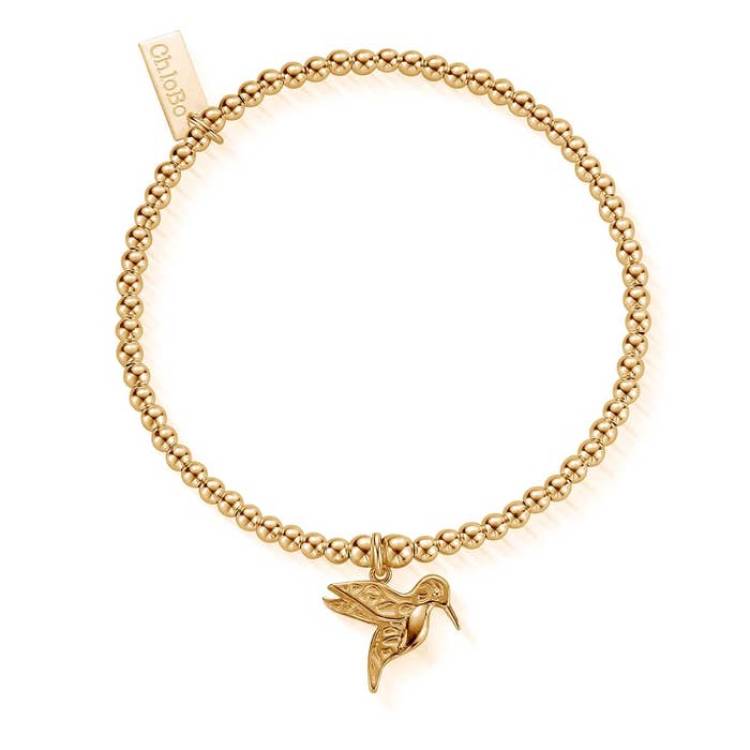 ChloBo Sterling Silver Gold Plated Cute Charm Hummingbird Bracelet - Gold