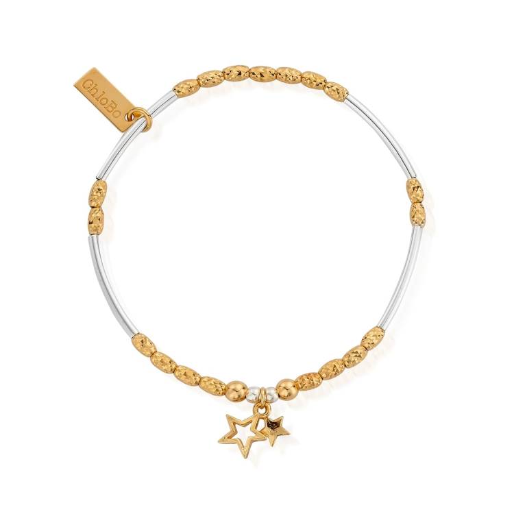 ChloBo Sterling Silver Gold Plated Double Star Bracelet - Yellow Gold PVD