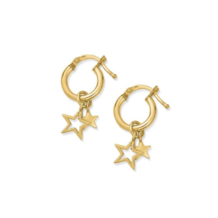 ChloBo Sterling Silver Gold Plated Double Star Small Hoop Earrings - Yellow Gold PVD