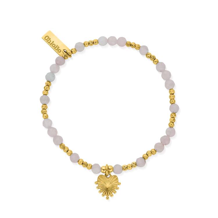 ChloBo Sterling Silver Gold Plated Glowing Beauty Rose Quartz Bracelet - Yellow Gold PVD