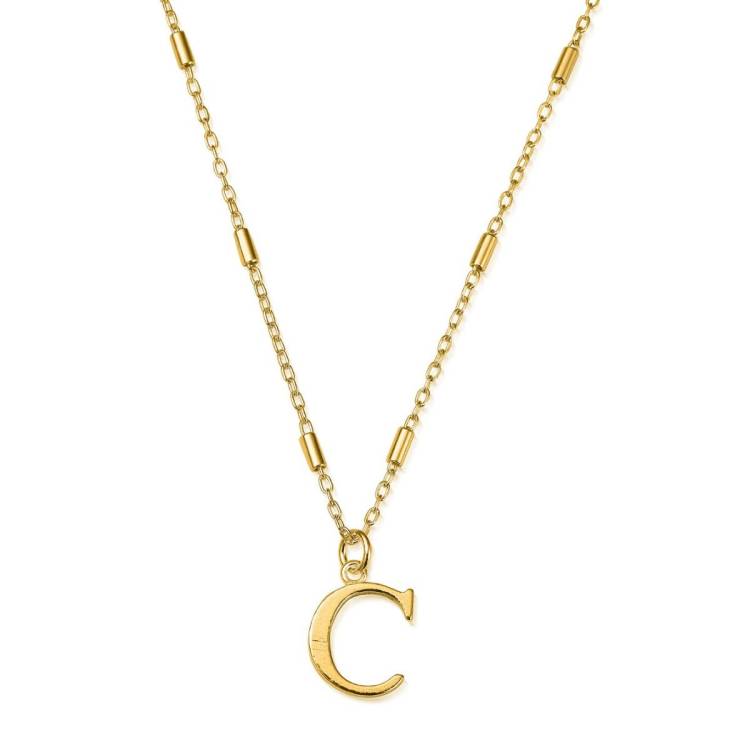 ChloBo Sterling Silver Gold Plated Initial Necklace C - Gold