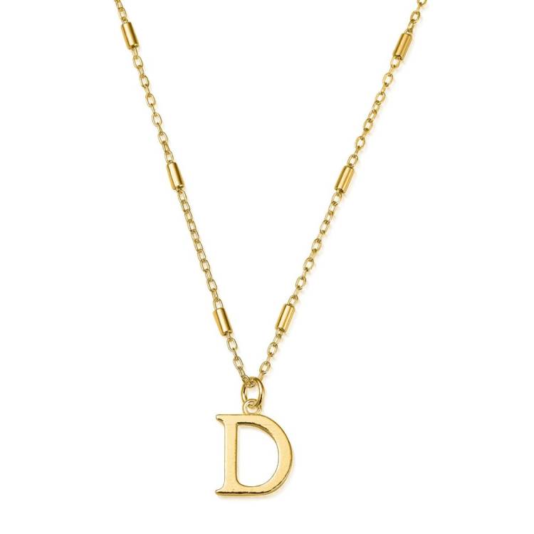 ChloBo Sterling Silver Gold Plated Initial Necklace D - Gold