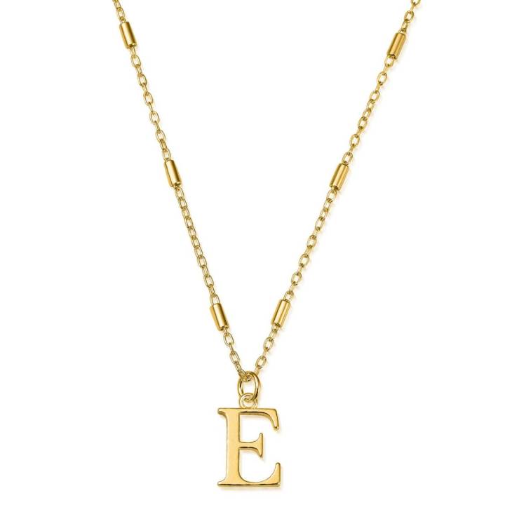 ChloBo Sterling Silver Gold Plated Initial Necklace E - Gold