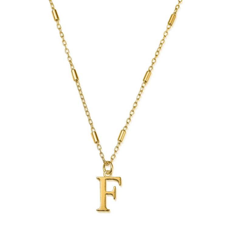 ChloBo Sterling Silver Gold Plated Initial Necklace F - Gold
