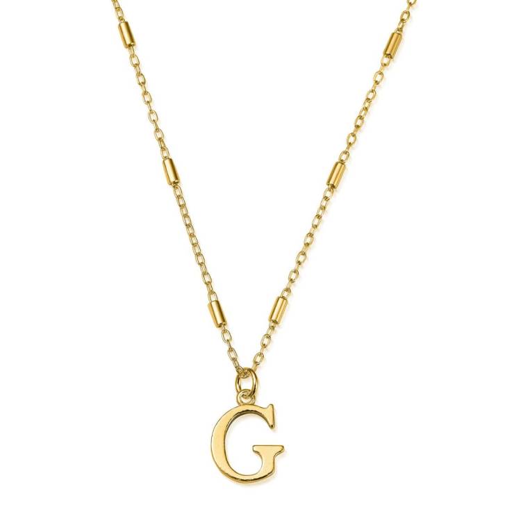 ChloBo Sterling Silver Gold Plated Initial Necklace G - Gold