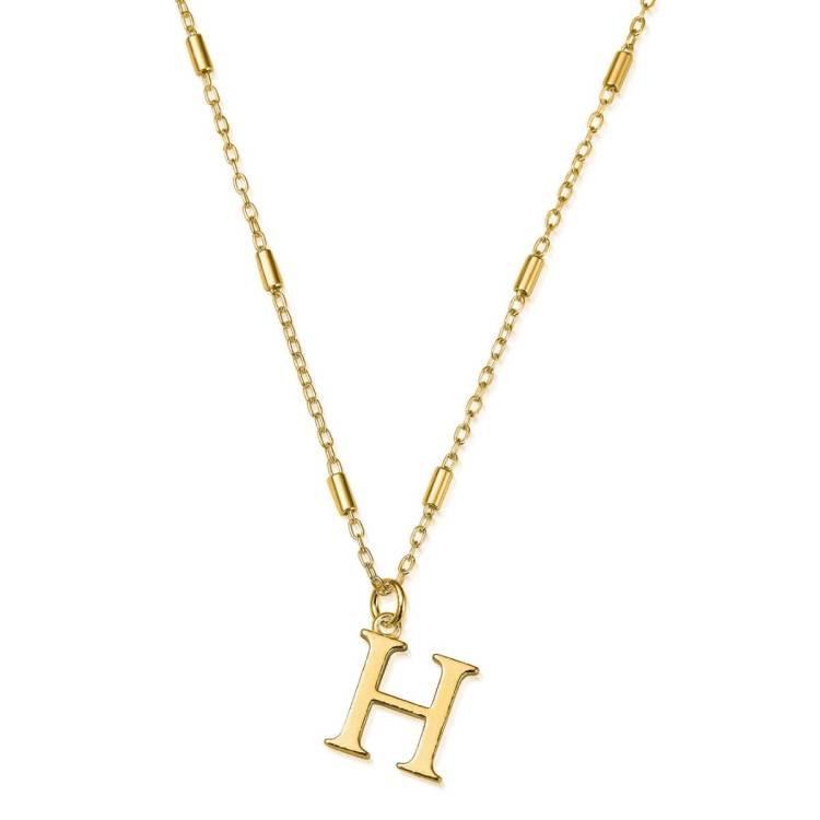 ChloBo Sterling Silver Gold Plated Initial Necklace H - Gold