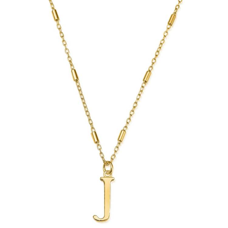 ChloBo Sterling Silver Gold Plated Initial Necklace J - Gold