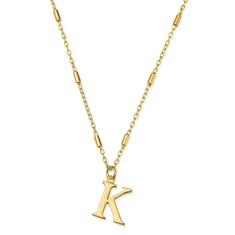 ChloBo Sterling Silver Gold Plated Initial Necklace K - Gold