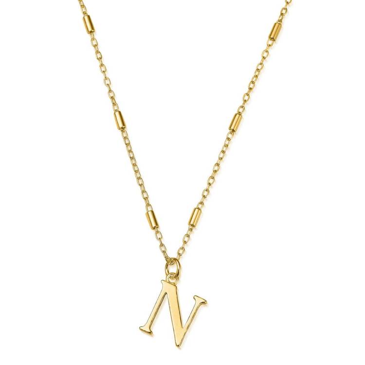 ChloBo Sterling Silver Gold Plated Initial Necklace N - Gold