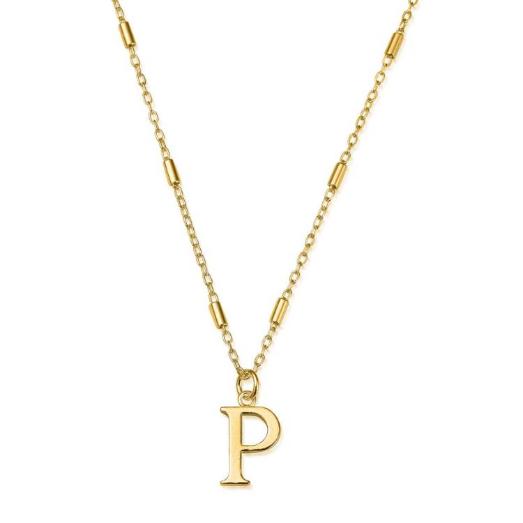 ChloBo Sterling Silver Gold Plated Initial Necklace P - Gold