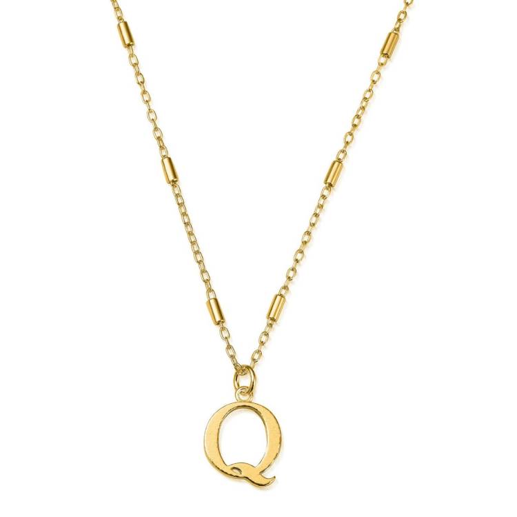 ChloBo Sterling Silver Gold Plated Initial Necklace Q - Gold