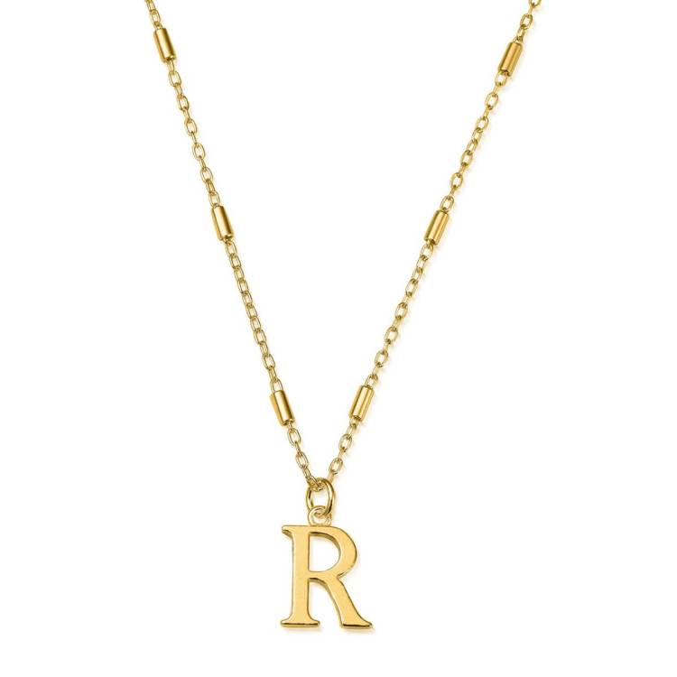ChloBo Sterling Silver Gold Plated Initial Necklace R - Gold