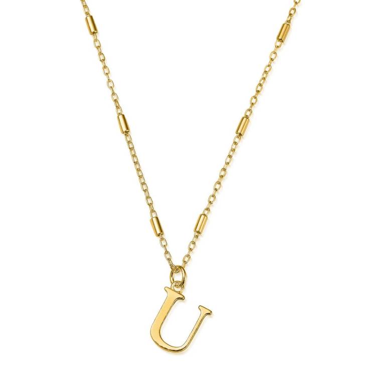 ChloBo Sterling Silver Gold Plated Initial Necklace U - Gold