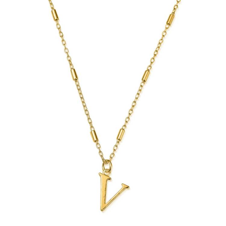 ChloBo Sterling Silver Gold Plated Initial Necklace V - Gold
