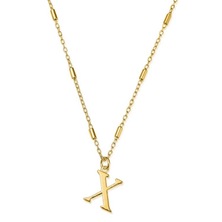 ChloBo Sterling Silver Gold Plated Initial Necklace X - Gold