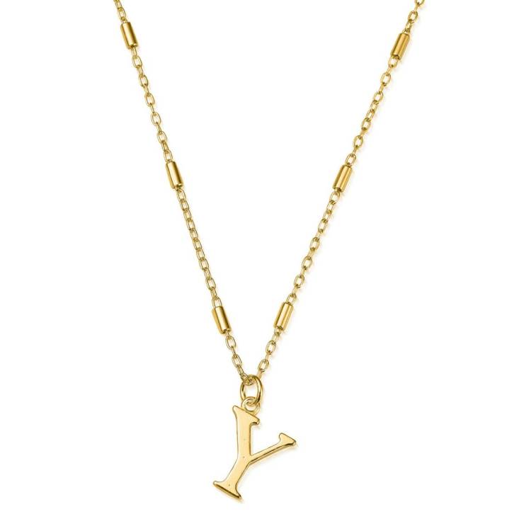 ChloBo Sterling Silver Gold Plated Initial Necklace Y - Gold