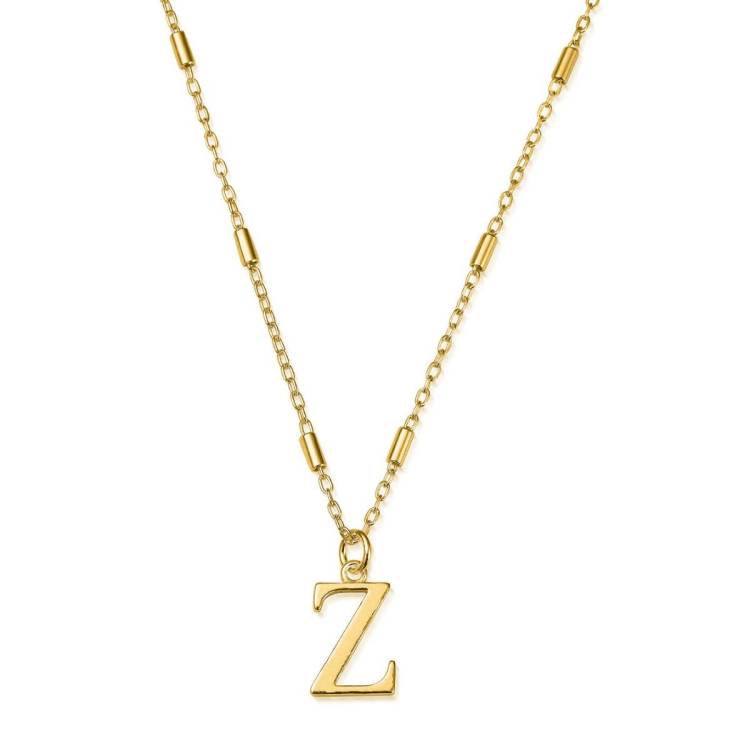 ChloBo Sterling Silver Gold Plated Initial Necklace Z - Gold