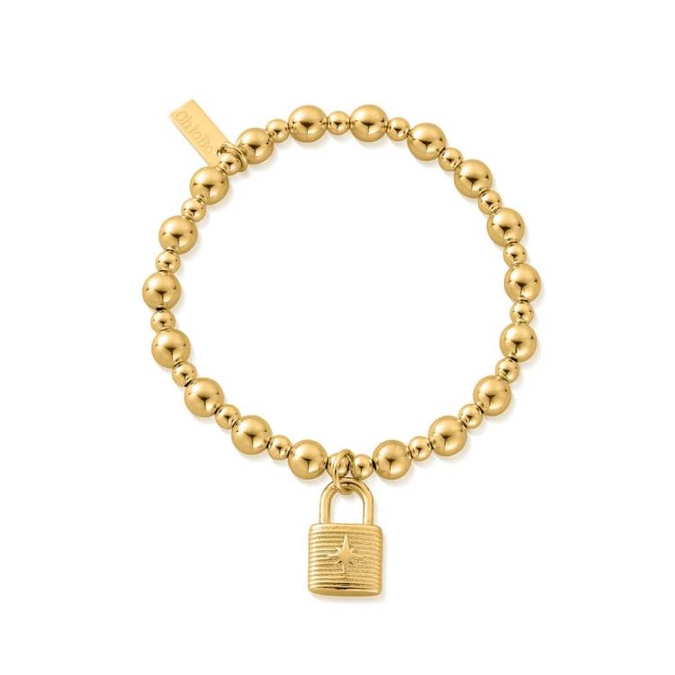 ChloBo Sterling Silver Gold Plated Mini Ball Small Padlock Bracelet - Silver