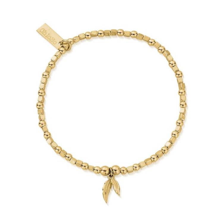 ChloBo Sterling Silver Gold Plated Mini Cube Double Feather Bracelet - Yellow Gold PVD