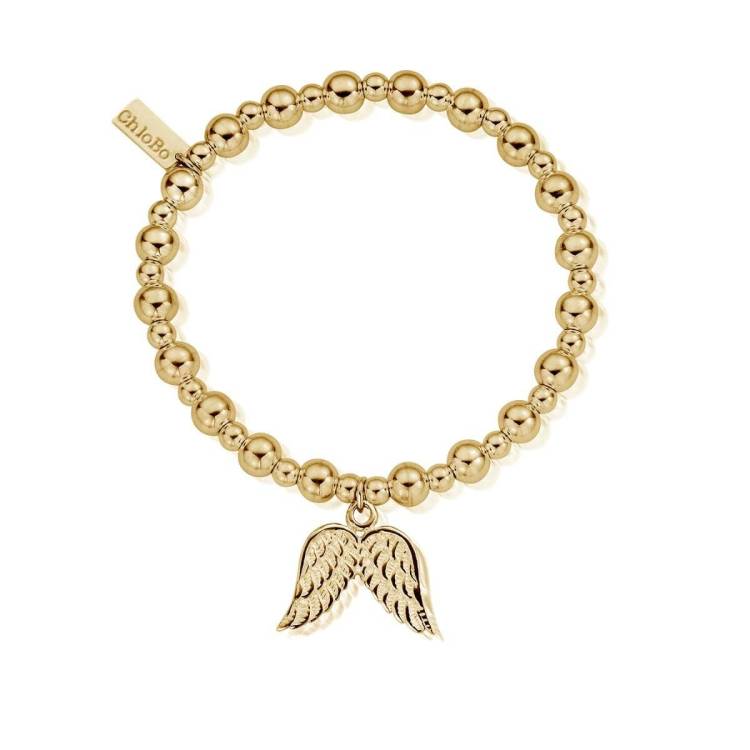 ChloBo Sterling Silver Gold Plated Mini Small Ball Double Angel Wing Bracelet - Silver